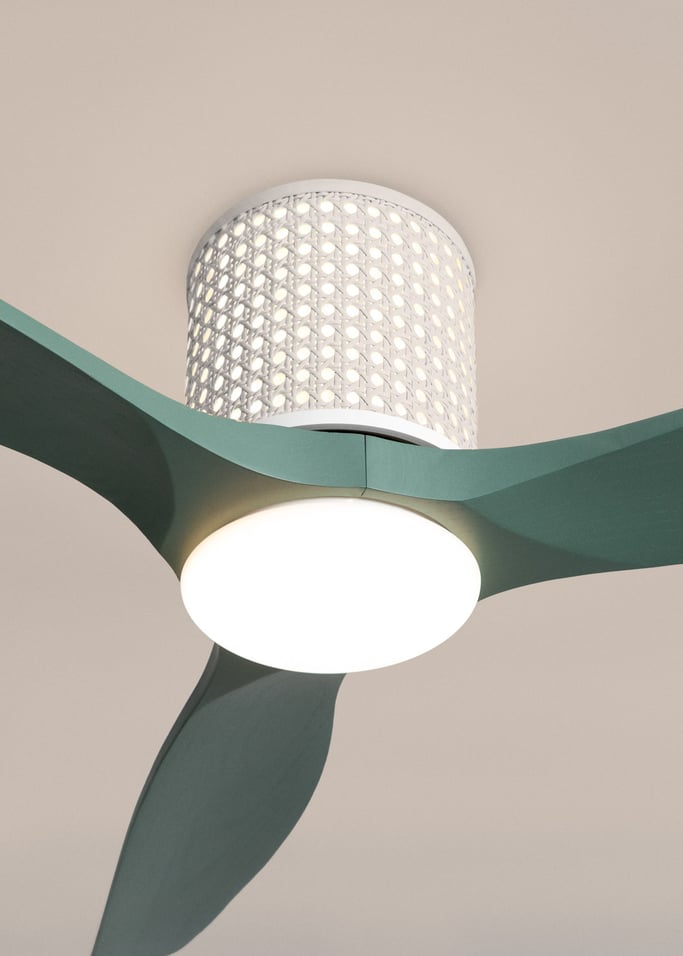WIND CALM CUSTOM RATTAN - Ventilador de teto 40W silencioso Ø132 cm com luz LED no corpo e lâmpada, imagem da galeria 5