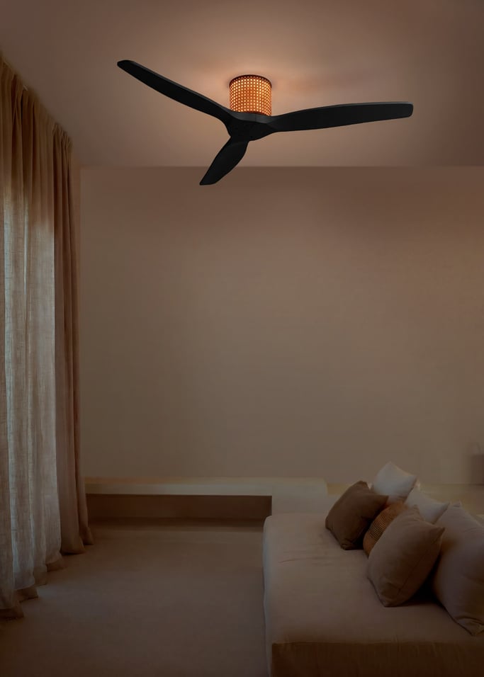 WIND CALM CUSTOM RATTAN - Ventilador de teto 40W silencioso Ø132 cm com luz LED no corpo e lâmpada, imagem da galeria 1