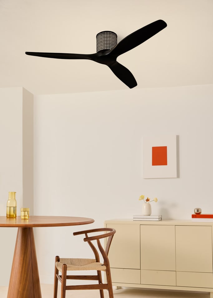 WIND CALM CUSTOM RATTAN - Ventilador de teto 40W silencioso Ø132 cm com luz LED no corpo e lâmpada, imagem da galeria 2