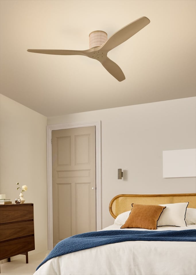 WIND CALM CUSTOM RATTAN - Ventilador de teto 40W silencioso Ø132 cm com luz LED no corpo e lâmpada, imagem da galeria 2