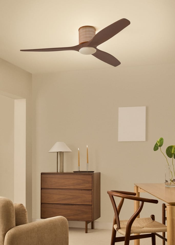 WIND CALM CUSTOM RATTAN - Ventilador de teto 40W silencioso Ø132 cm com luz LED no corpo e lâmpada, imagem da galeria 2