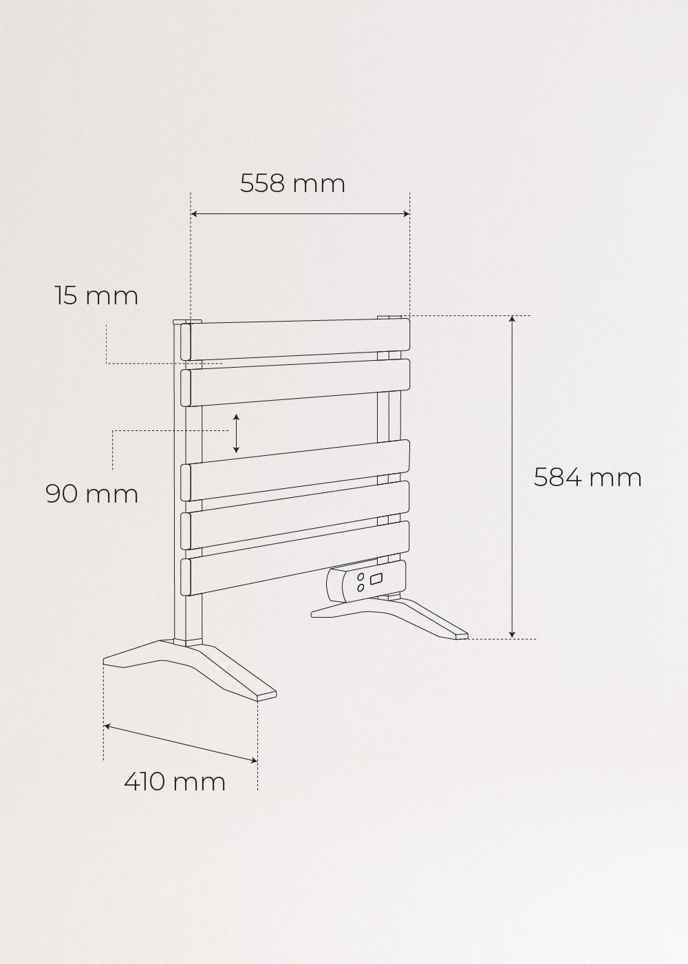 WARM TOWEL MINI - Electric floor-standing or wall-mounted towel rail 150W, medidas foto vertical