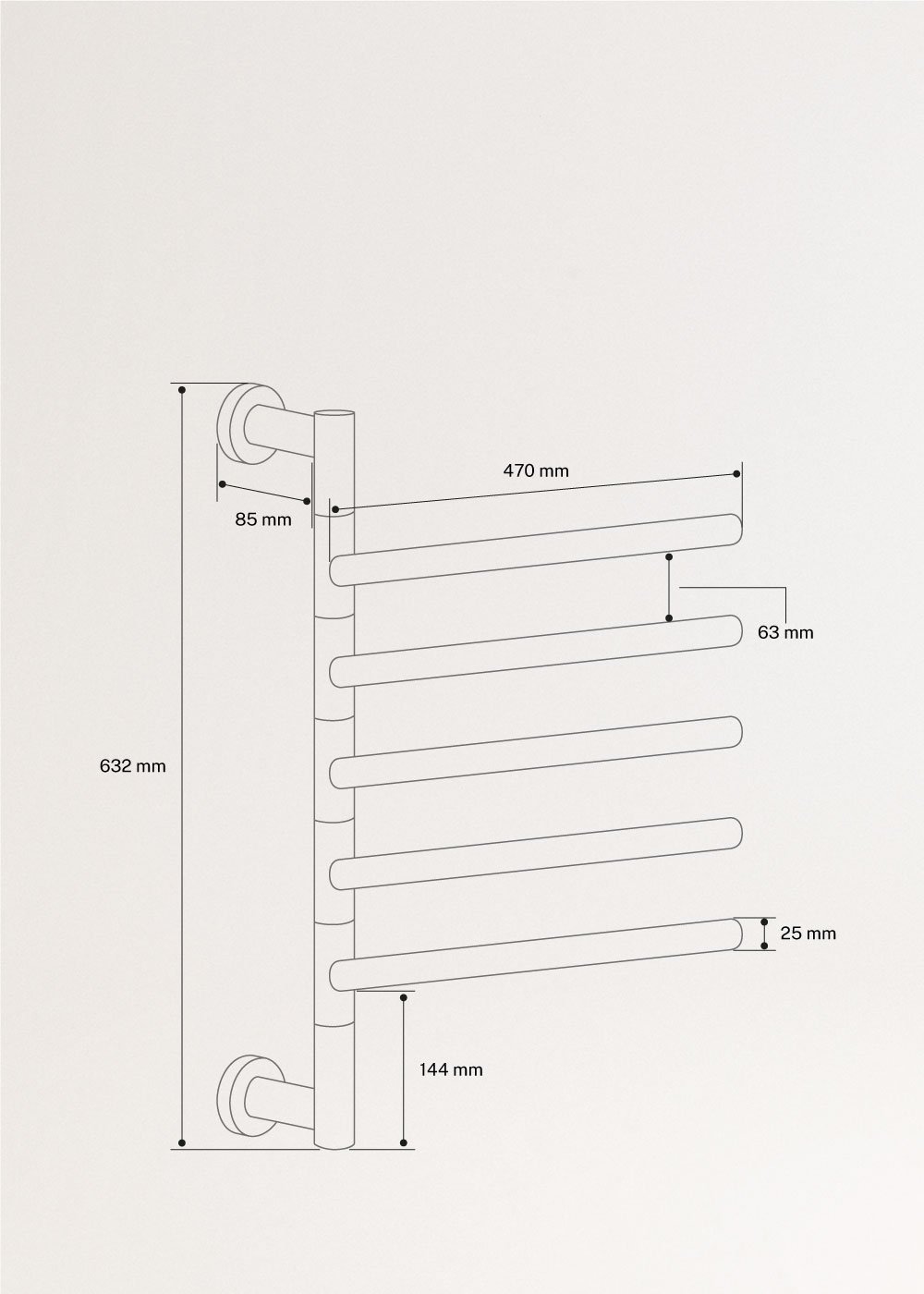 WARM TOWEL MINIMAL - Electric towel rail 80W with 180º swivel bars, medidas foto vertical