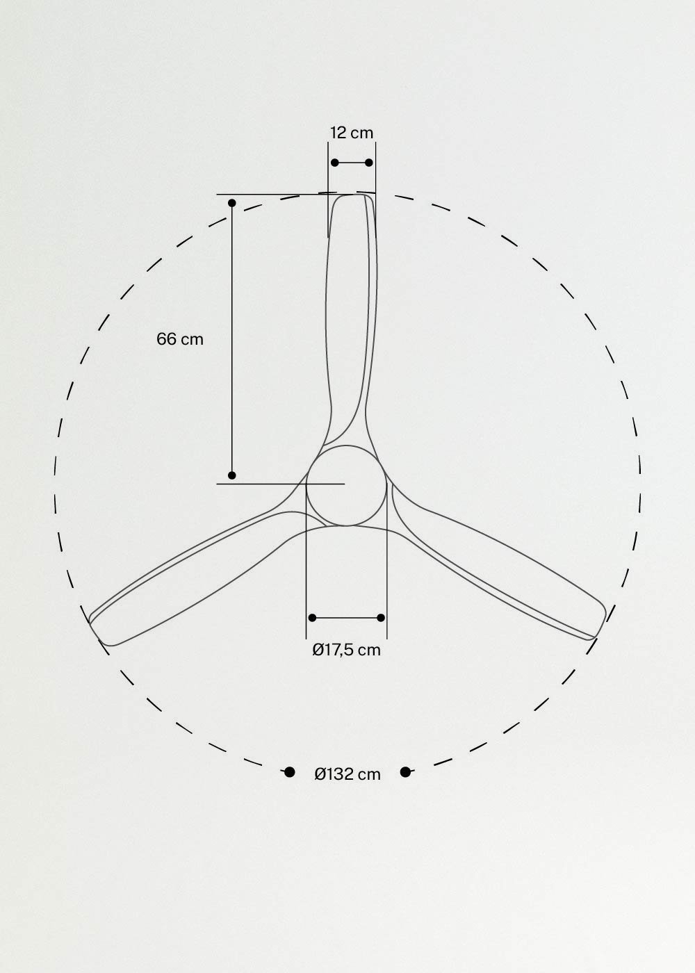 WIND CUP - Silent 40W ceiling fan Ø132 cm 100% wood, medidas foto vertical