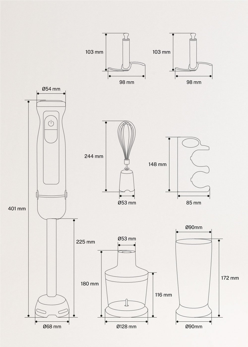 FULLMIX PROTOOL - Hand Blender with accessories, medidas foto vertical