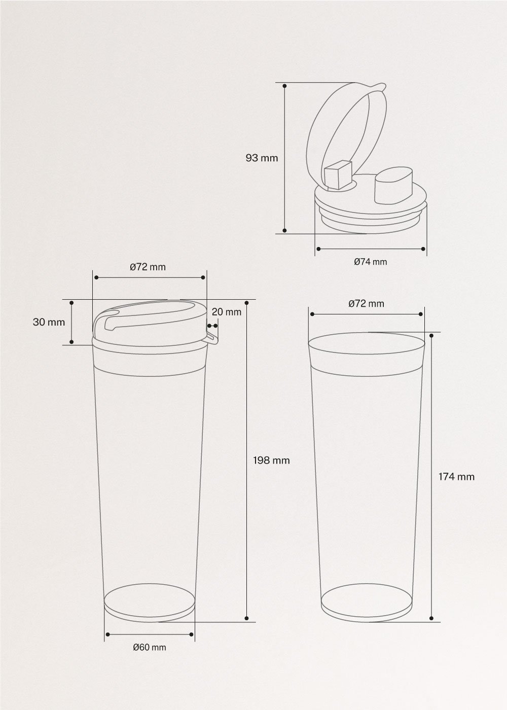 MOI STUDIO travel cup for blender, medidas foto vertical