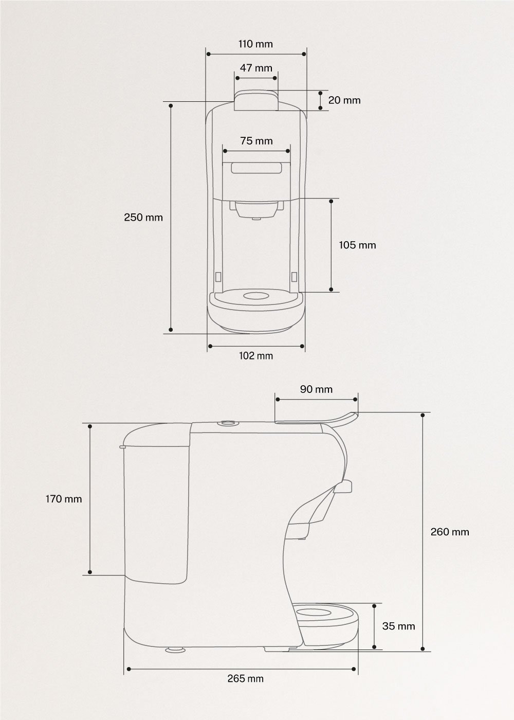 POTTS - Multi-capsule express and ground coffee machine , medidas foto vertical