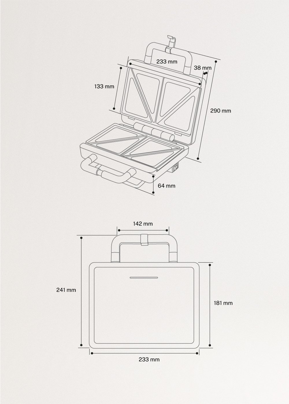 STONE STUDIO - Sandwich grill and waffle maker with removable plates, medidas foto vertical