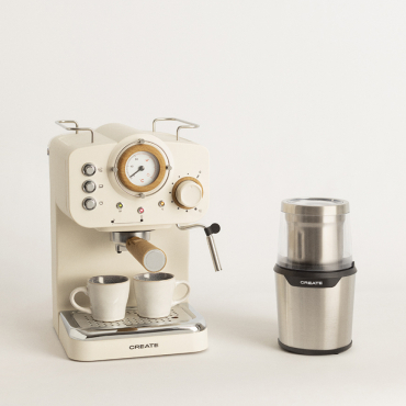 Pack THERA RETRO Express Coffee Maker + MILL PRO Coffee and Spice Grinder Off-white