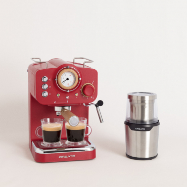 Pack THERA RETRO Express Coffee Maker + MILL PRO Coffee and Spice Grinder Red