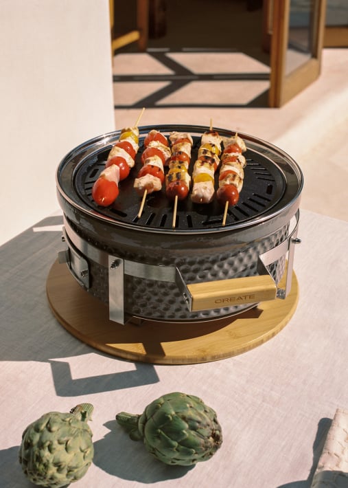 BBQ KAMADO HIBACHI - Round barbecue with grill and griddle