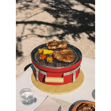 BBQ KAMADO HIBACHI - Round barbecue with grill and griddle Red