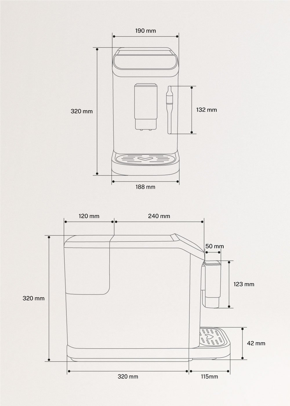 THERA MATIC TOUCH - Super-automatic coffee machine, medidas foto vertical