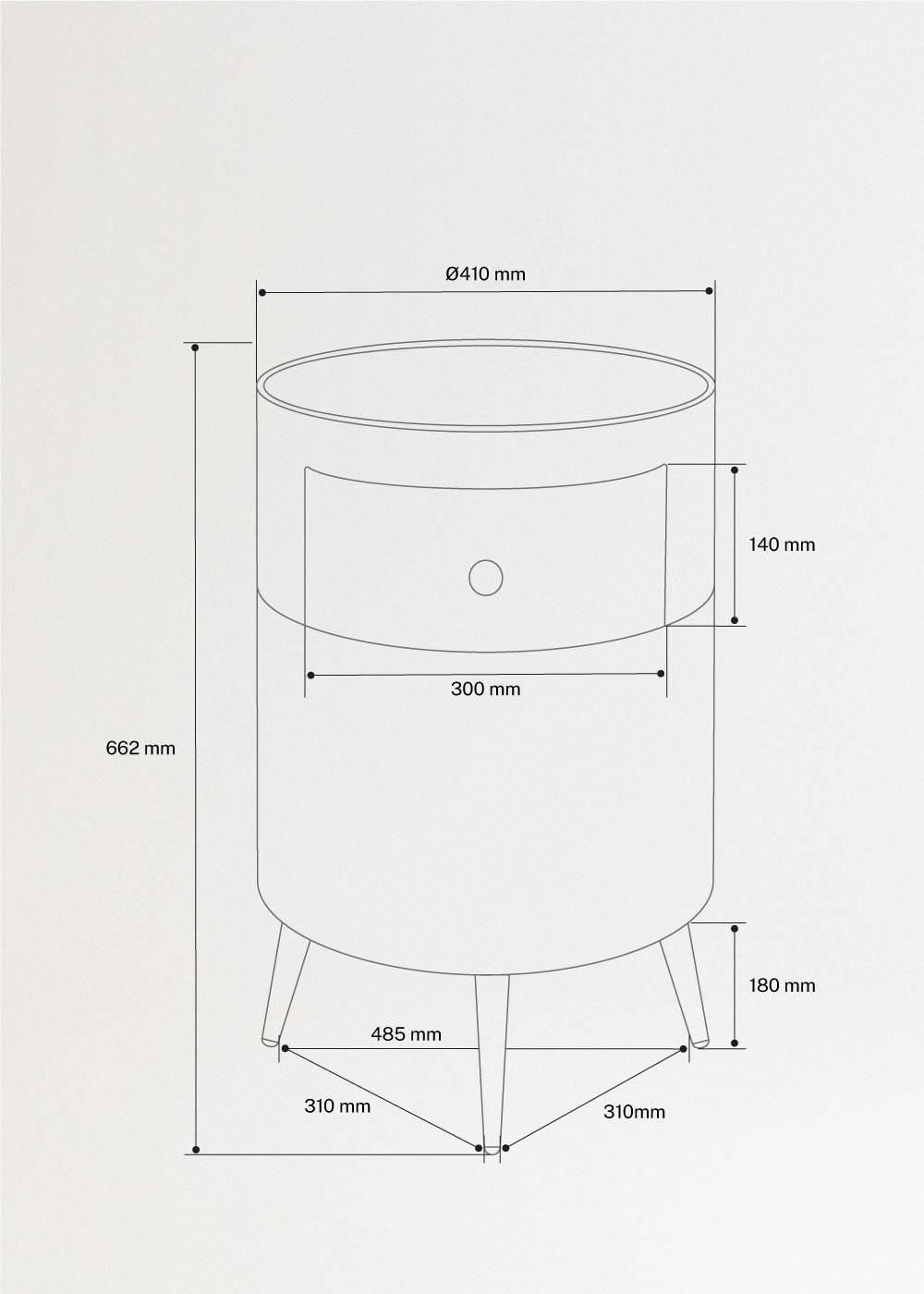 SPEAKER TABLE BASS - Speaker table with subwoofer, Bluetooth, wireless charging and storage drawer, medidas foto vertical