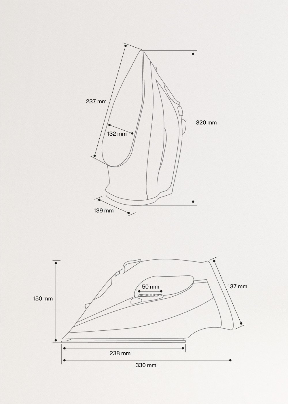 IRON FLAT 3000 - Steam Iron 3000W, medidas foto vertical