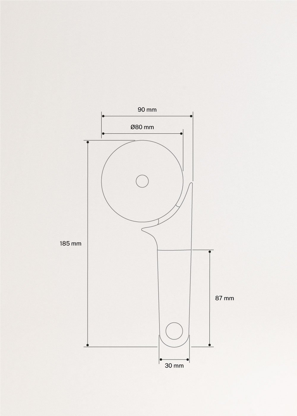 KITCHENWARE STUDIO - Pizza wheel cutter, medidas foto vertical
