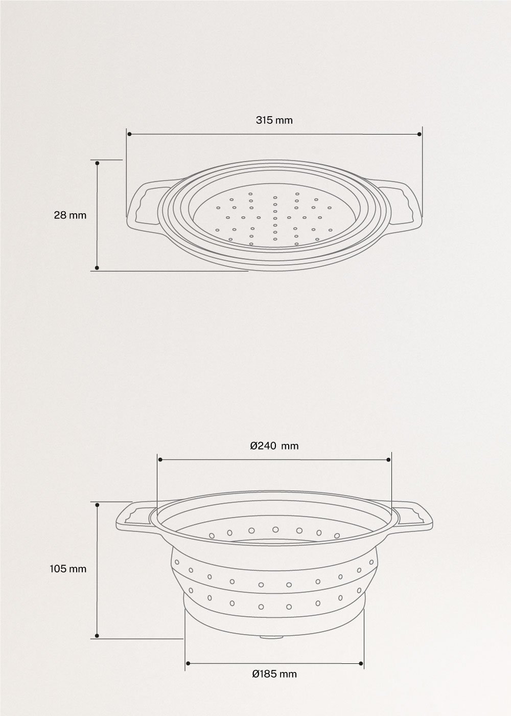 KITCHENWARE STUDIO - Foldable food colander, medidas foto vertical