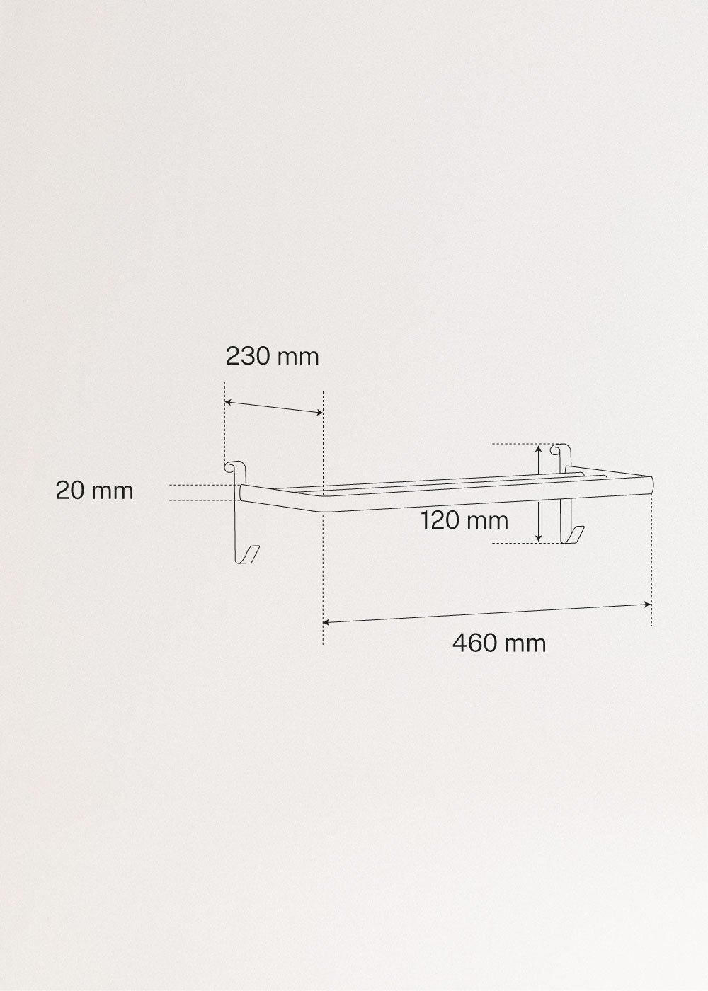 Shelf with hook and three bars for WARM TOWEL towel rail, medidas foto vertical