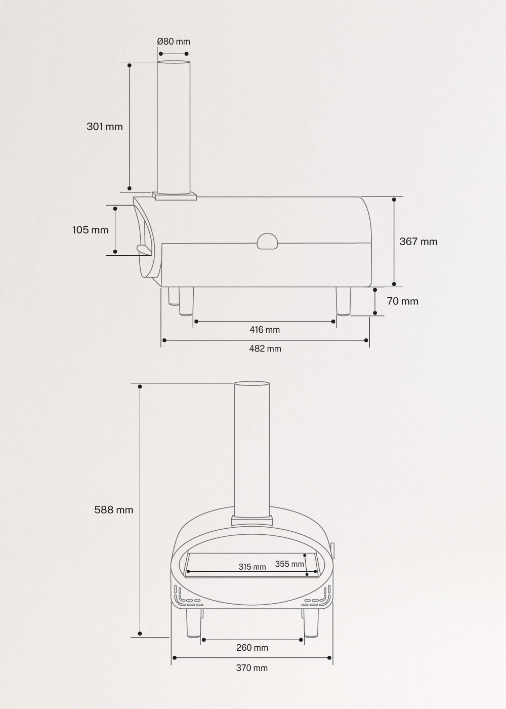 PIZZA MAKER ADVANCE - Pellet oven for stone-baked pizzas, medidas foto vertical