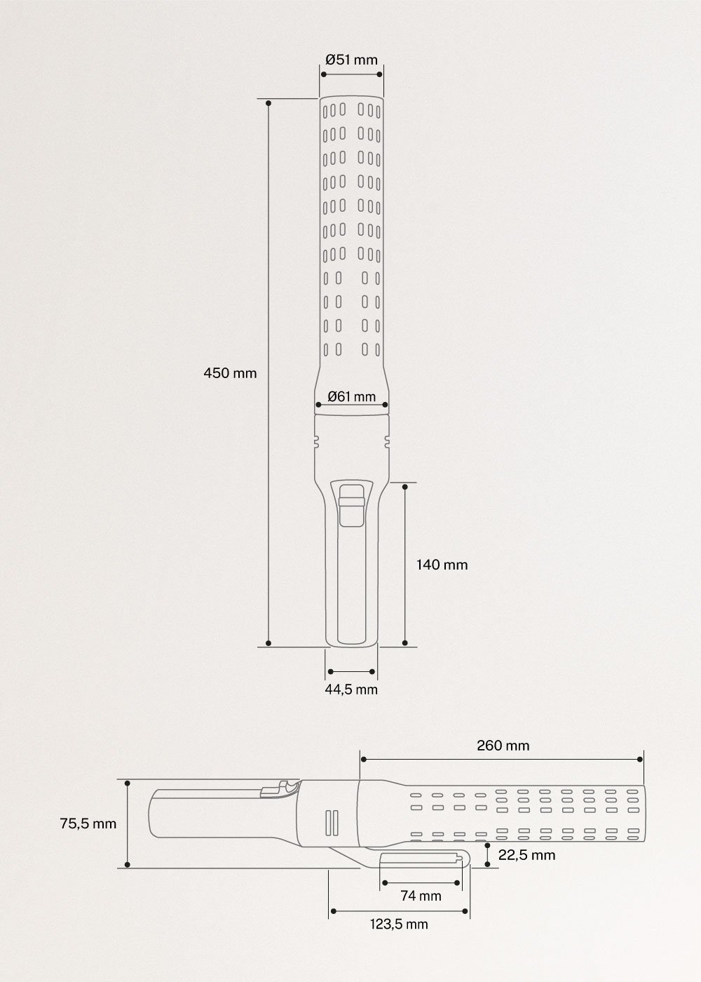 Electric barbecue lighter, medidas foto vertical
