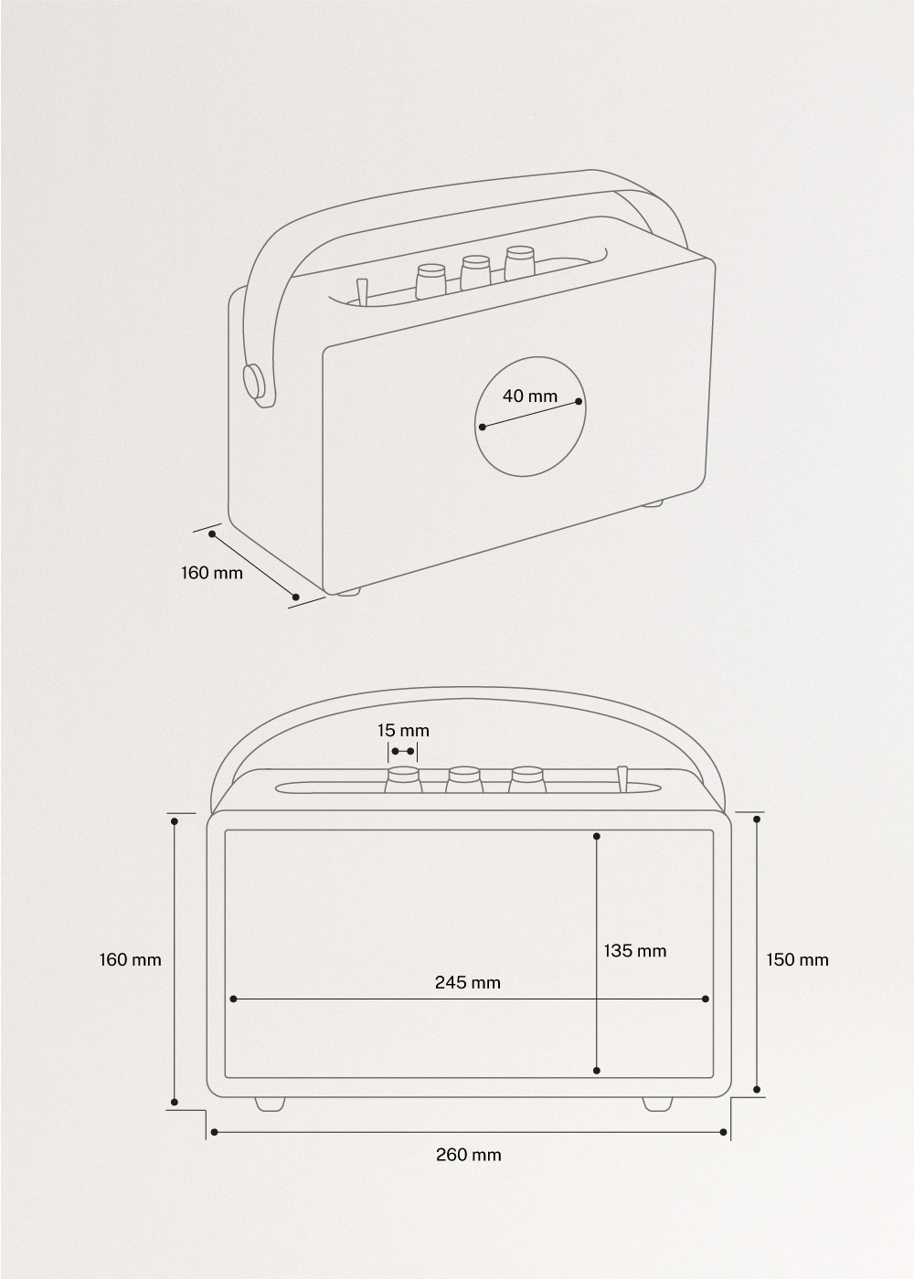 SPEAKER RETRO - Portable speaker with Bluetooth, USB, and AUX , medidas foto vertical