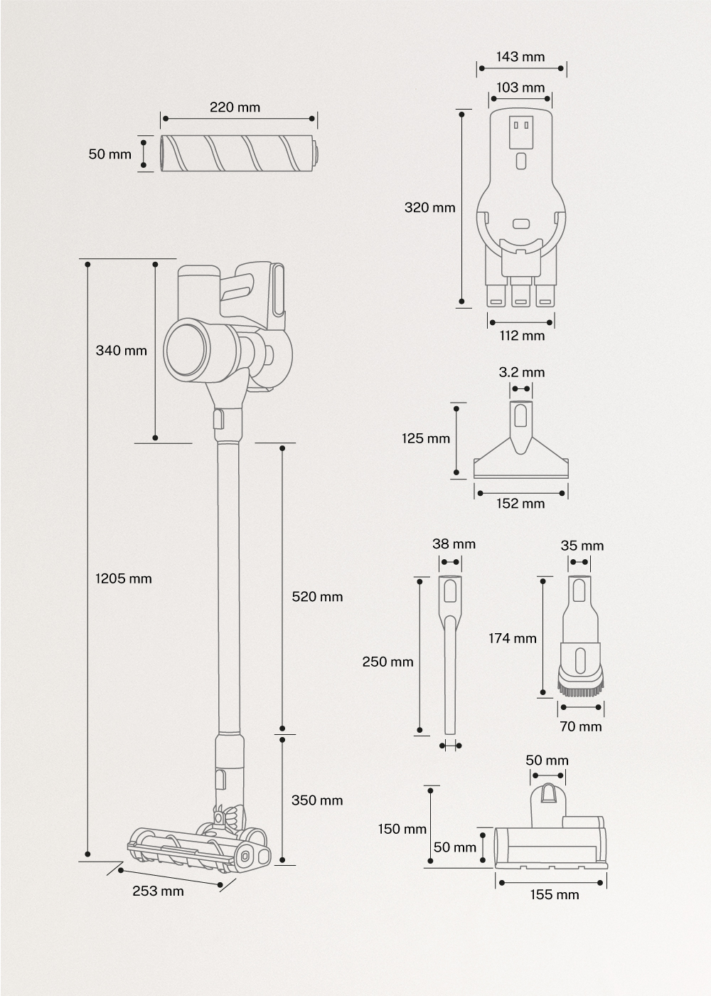 CYCLONE FORCE PRO - Cordless upright vacuum cleaner 25.9V with long-lasting battery, medidas foto vertical