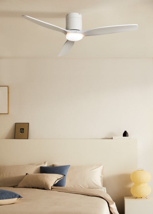 WIND CALM SLIM LIGHT - Silent ceiling fan 40W Ø132 cm 100% wood