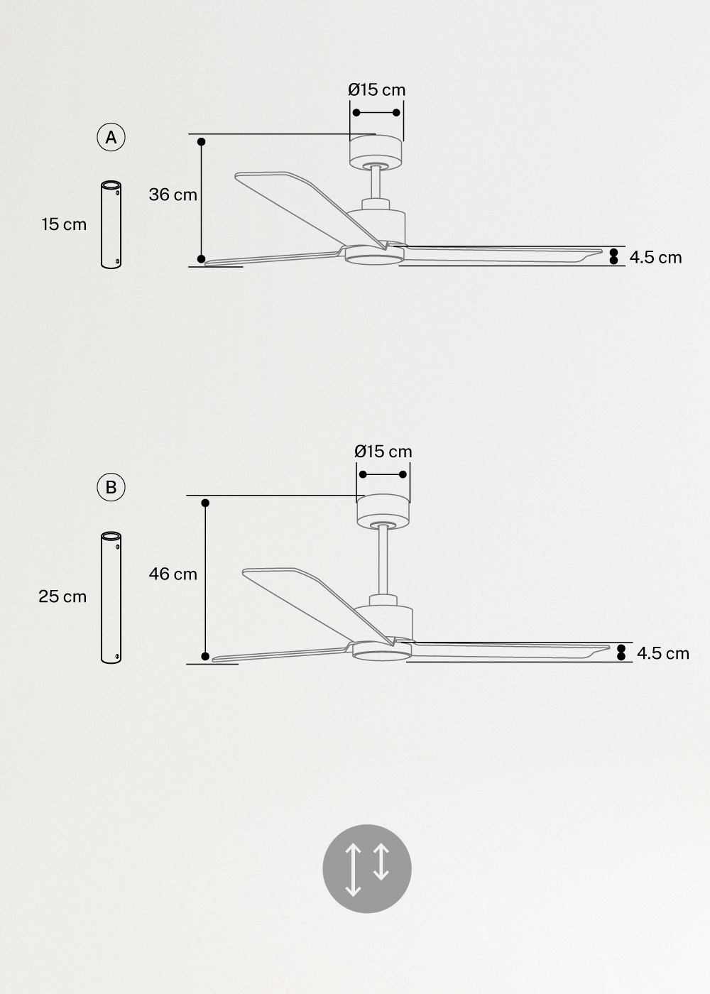 WIND MODERN - Silent 40W Ceiling Fan with LED Light Available in Various Sizes, medidas foto vertical