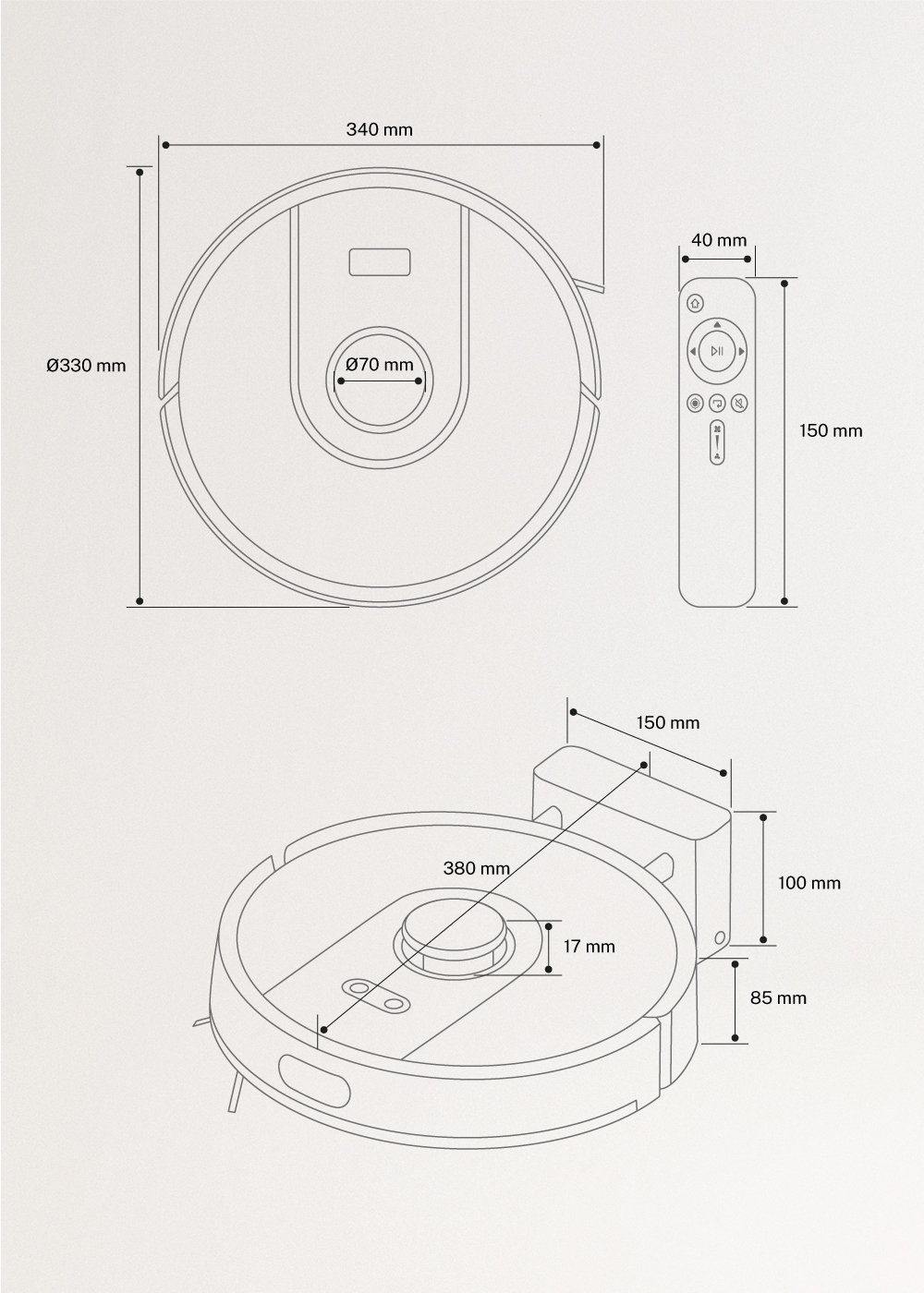 NETBOT LS50 - Smart robot vacuum cleaner with optional self-emptying base 5000Pa, medidas foto vertical