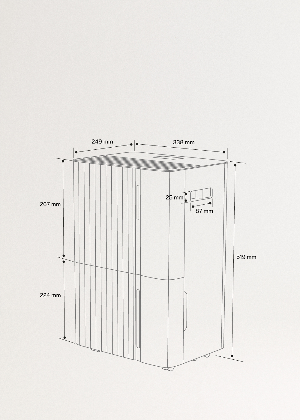 AIR DRY CONNECT - Wi-Fi dehumidifier in various sizes, medidas foto vertical