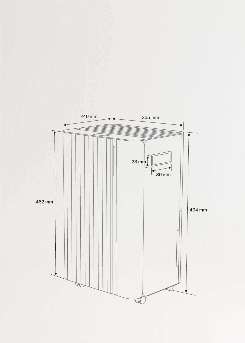 AIR DRY CONNECT - Wi-Fi dehumidifier in various sizes, medidas foto vertical