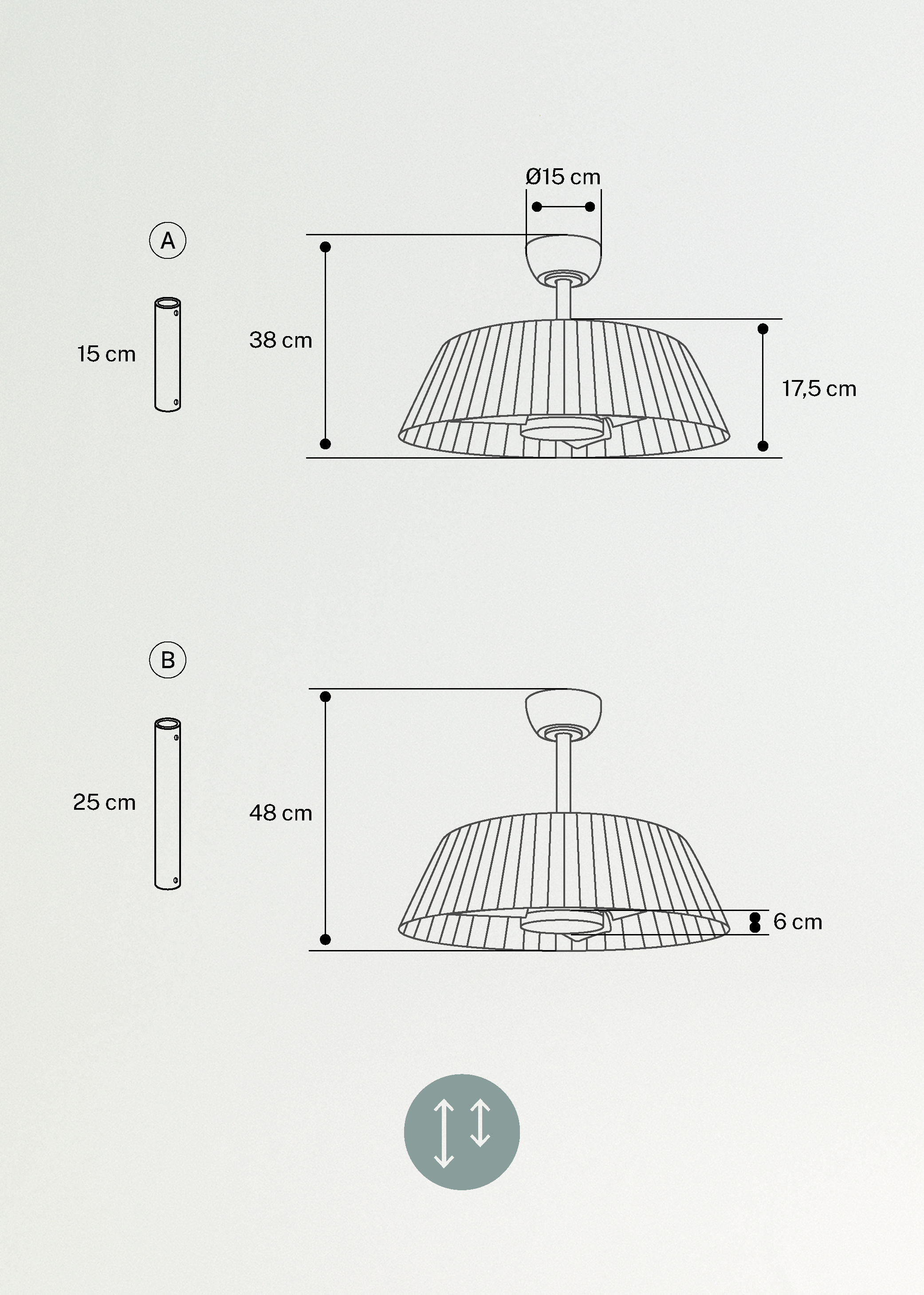 WIND LAMP NATURAL WOVEN - Silent 25W Ceiling Fan Ø60cm with LED Light, medidas foto vertical