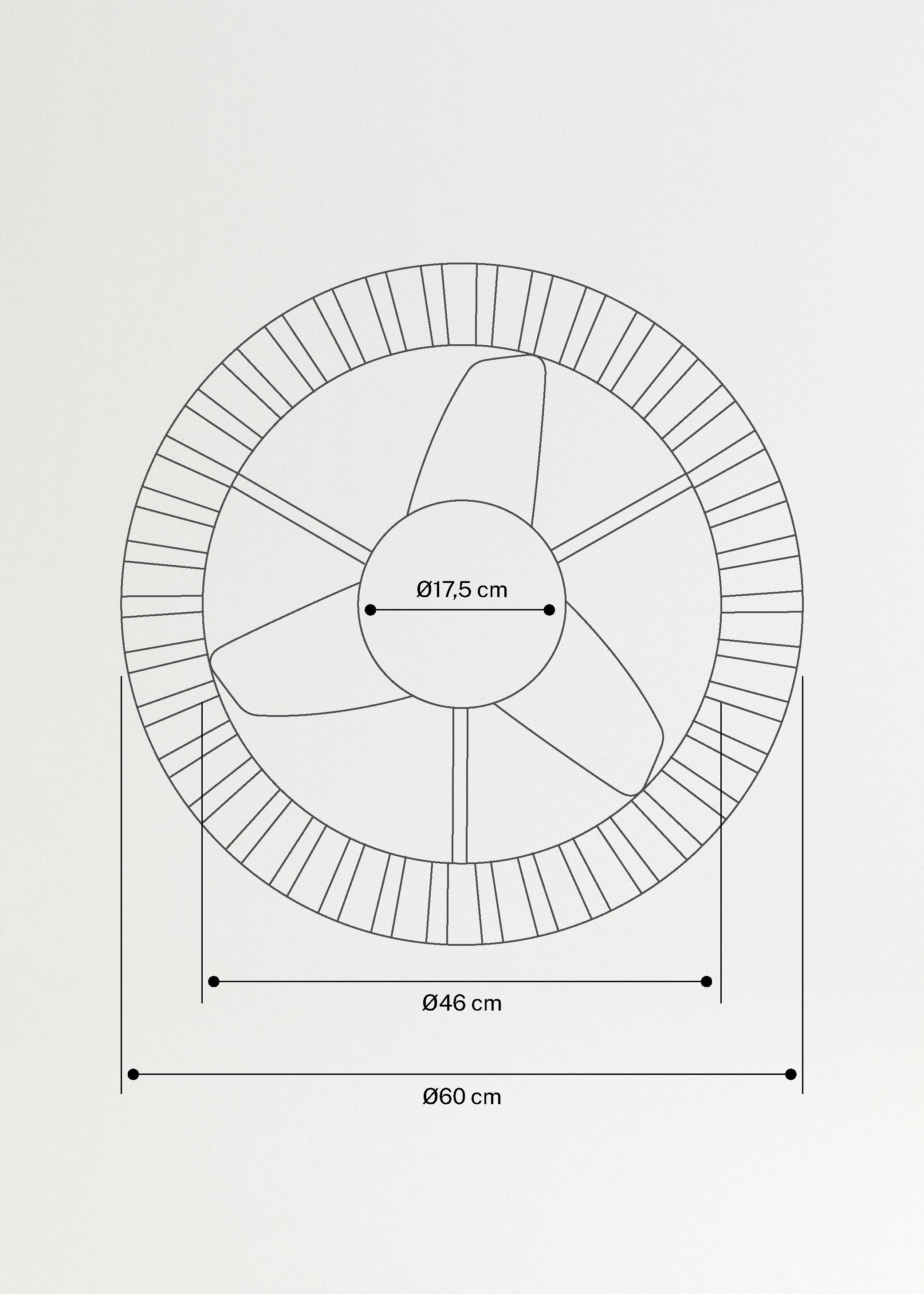 WIND LAMP NATURAL WOVEN - Silent 25W Ceiling Fan Ø60cm with LED Light, medidas foto vertical