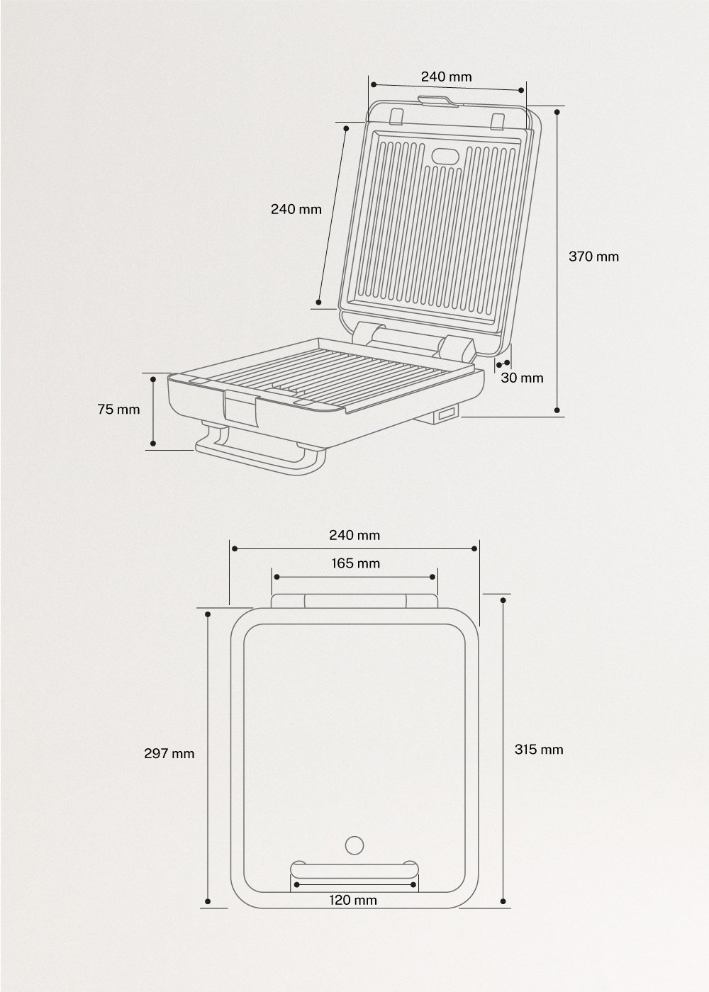 STONE STUDIO - Sandwich grill and waffle maker with removable plates, medidas foto vertical