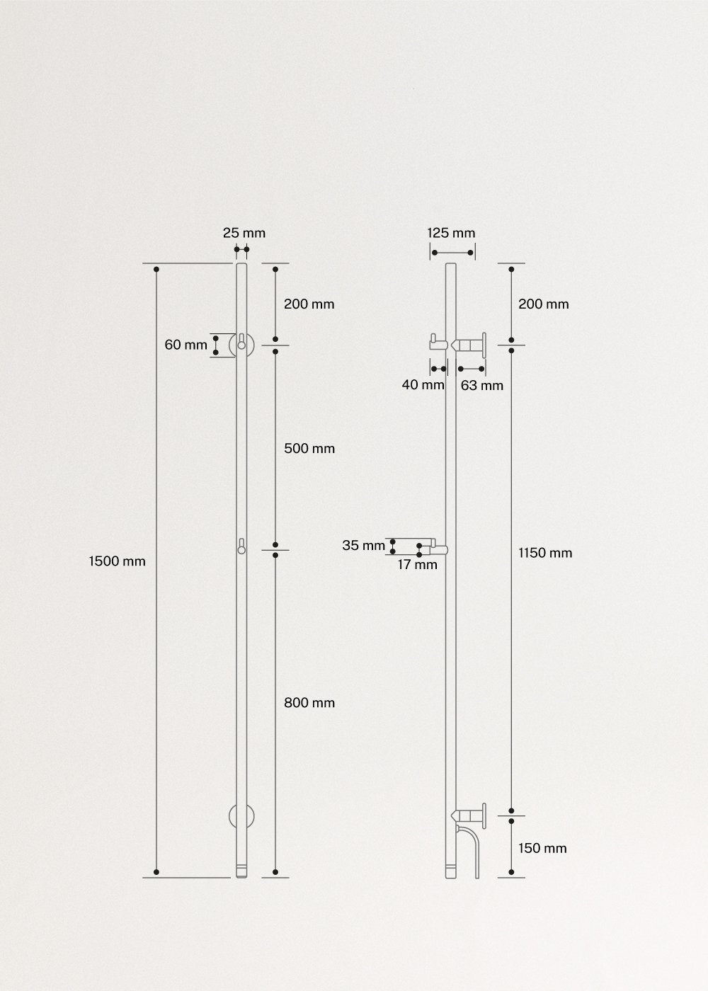 WARM TOWEL TUBE - Electric Towel Rail 60W/120W, medidas foto vertical