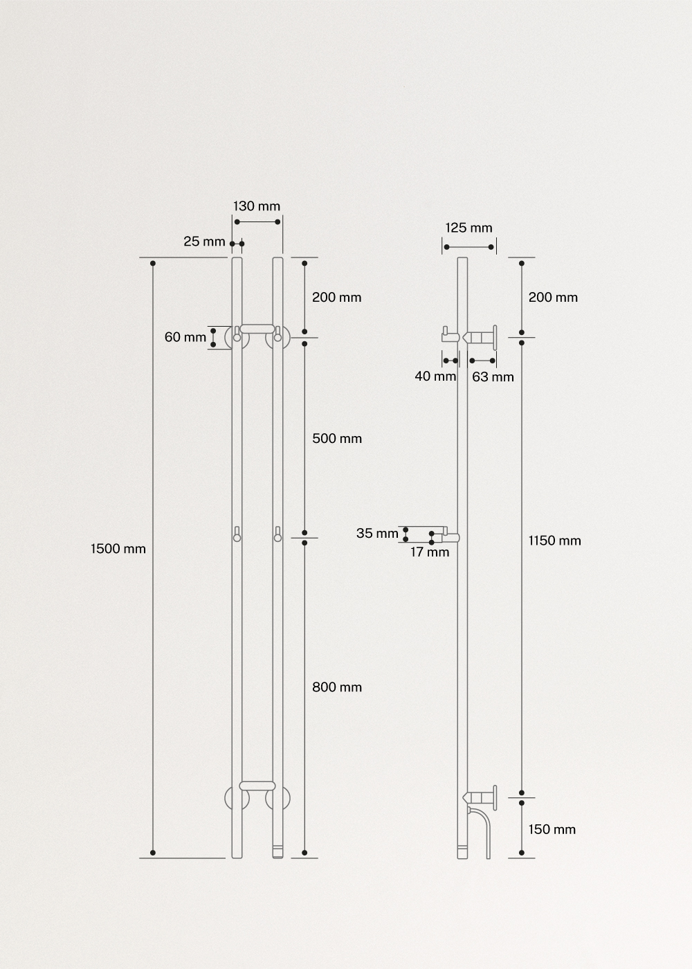 WARM TOWEL TUBE - Electric Towel Rail 60W/120W, medidas foto vertical
