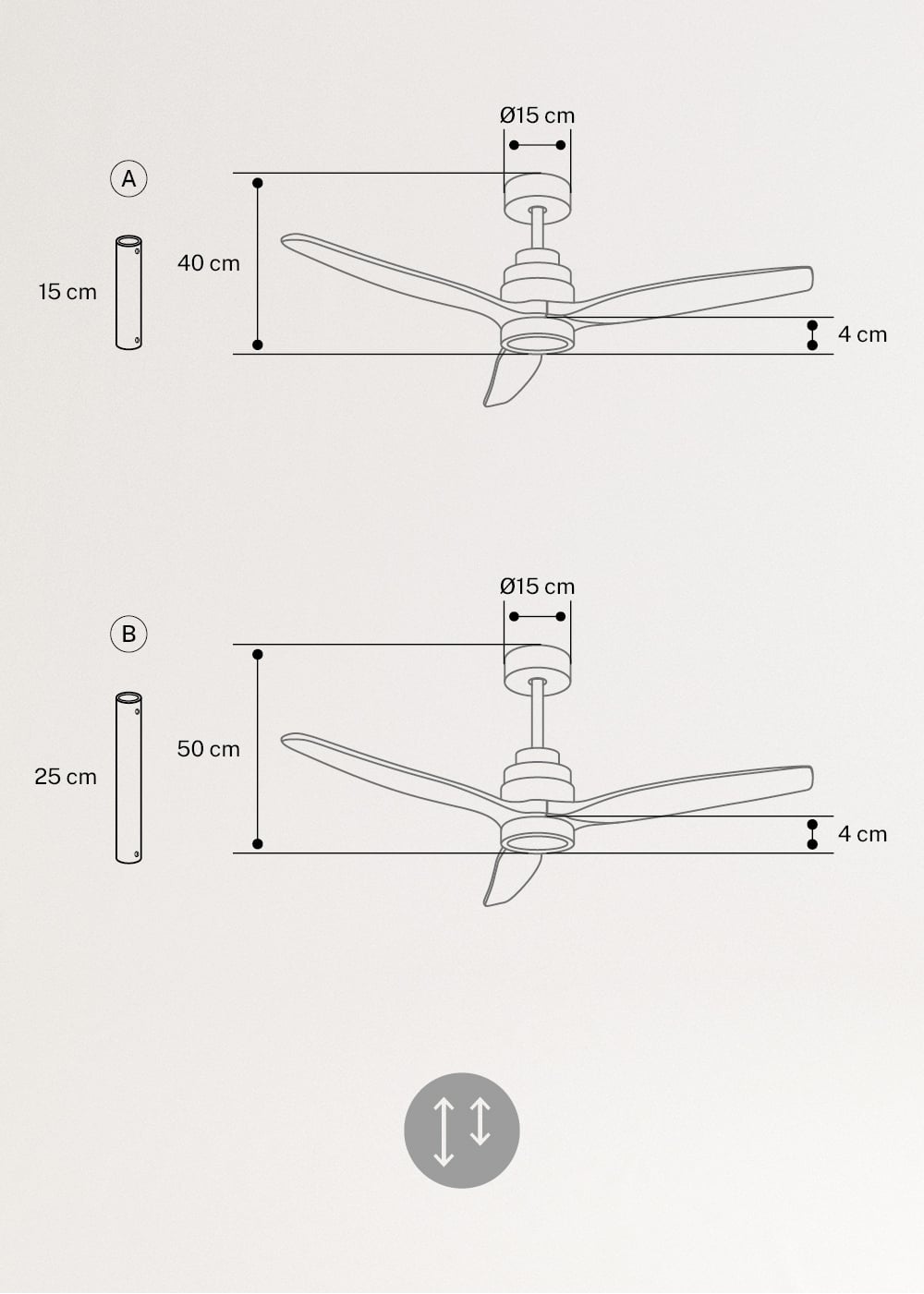WIND STYLANCE - Ventilador de techo 40W silencioso con aspas de ABS técnico varios tamaños, medidas foto vertical