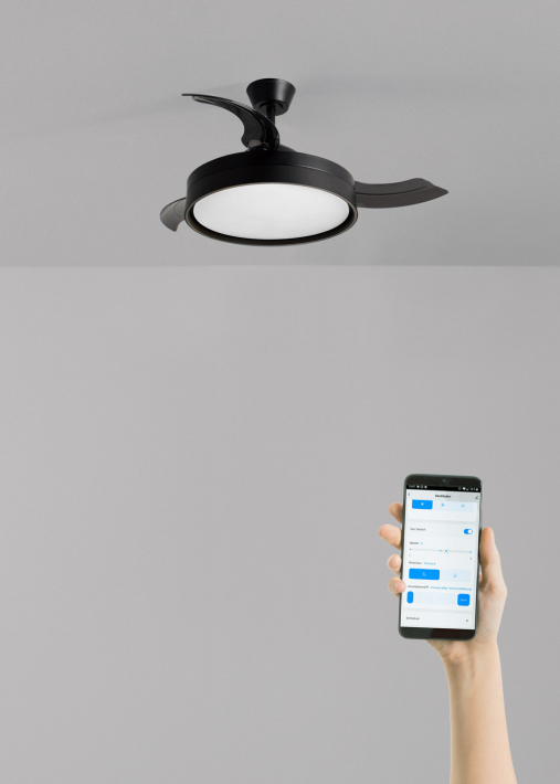 WIND CLEAR EDGE - 40W silent ceiling fan Ø107 cm with retractable blades and LED light