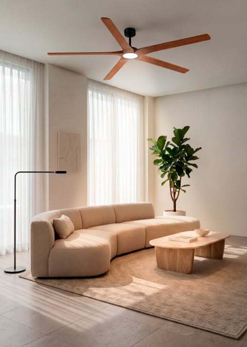 WIND INDUSTRIAL WOOD - Silent 40W ceiling fan made of 100% wood, available in various sizes