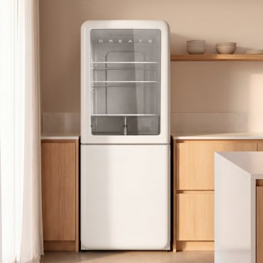 FRIDGE RETRO KNOCK KNOCK 401L - 401L No Frost Fridge Freezer with Retro-Style Viewing Window White