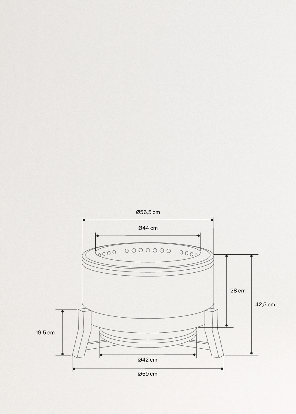 FIRE PIT ROUND - 12 kW smokeless outdoor pellet fire pit, medidas foto vertical