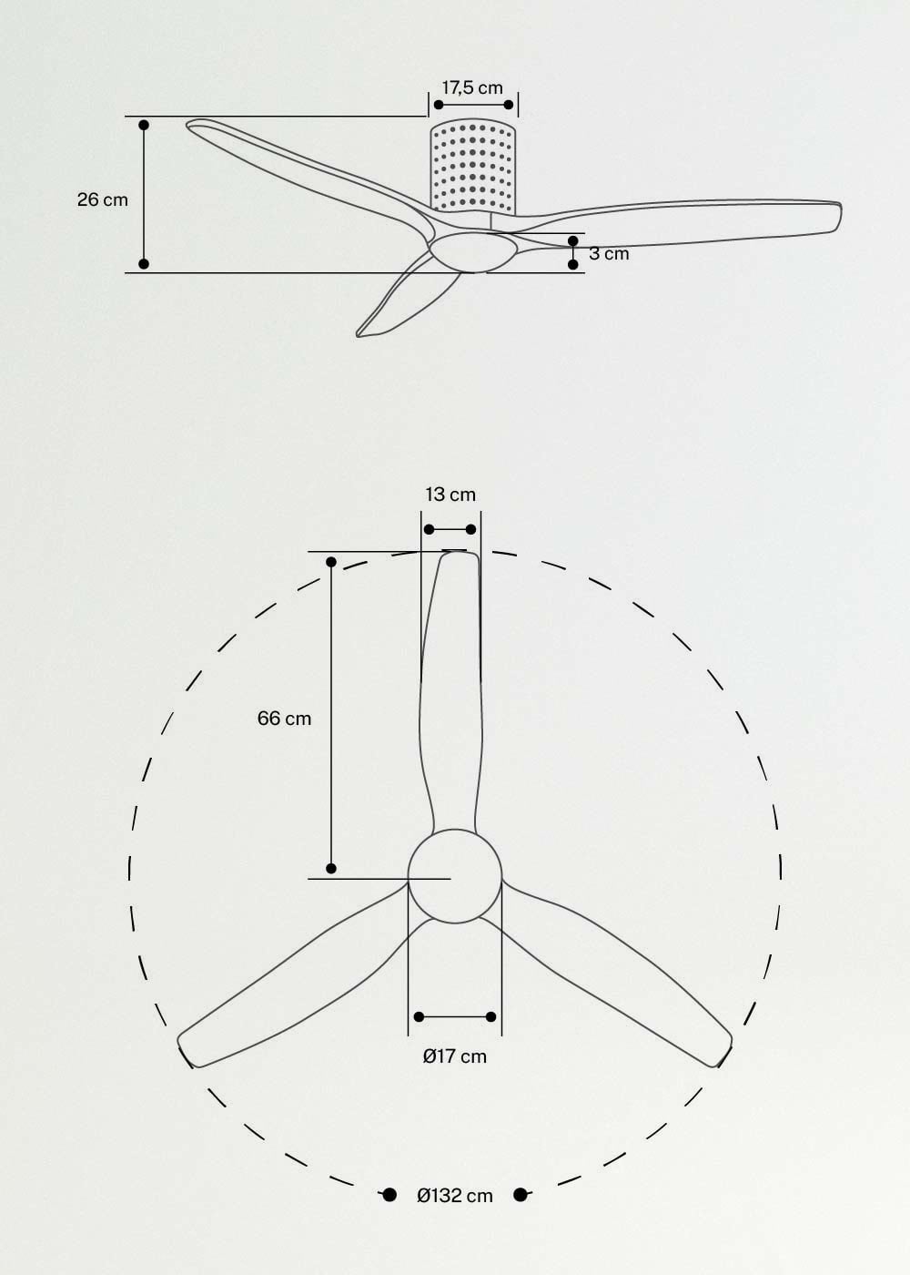 WIND CALM CUSTOM RATTAN - Ceiling fan 40W silent Ø132 cm with LED light in body and lamp, medidas foto vertical