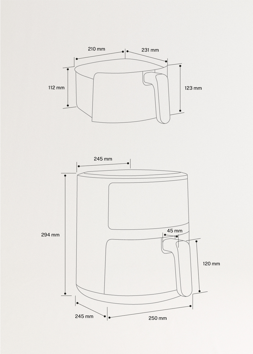 AIR FRYER EASY - 4.5 L air fryer, medidas foto vertical