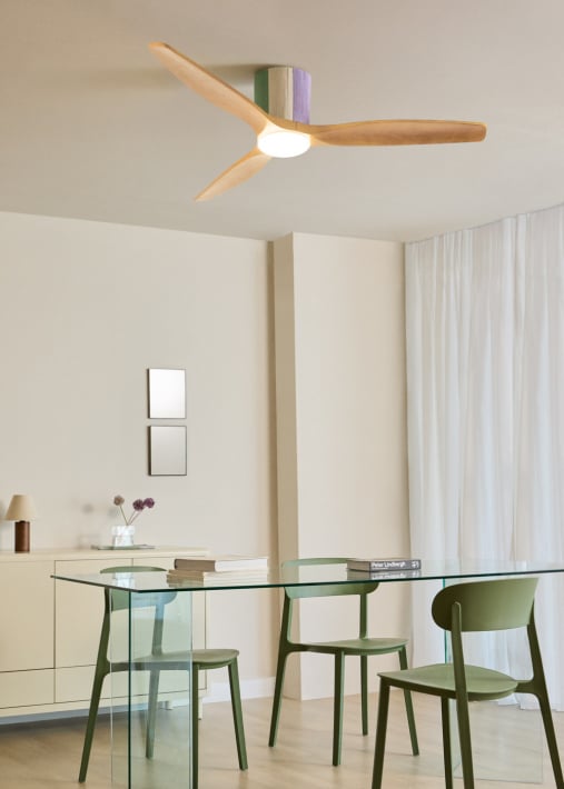 WIND CALM CUSTOM WOVEN - Silent 40W ceiling fan Ø132 cm made of 100% wood with LED light