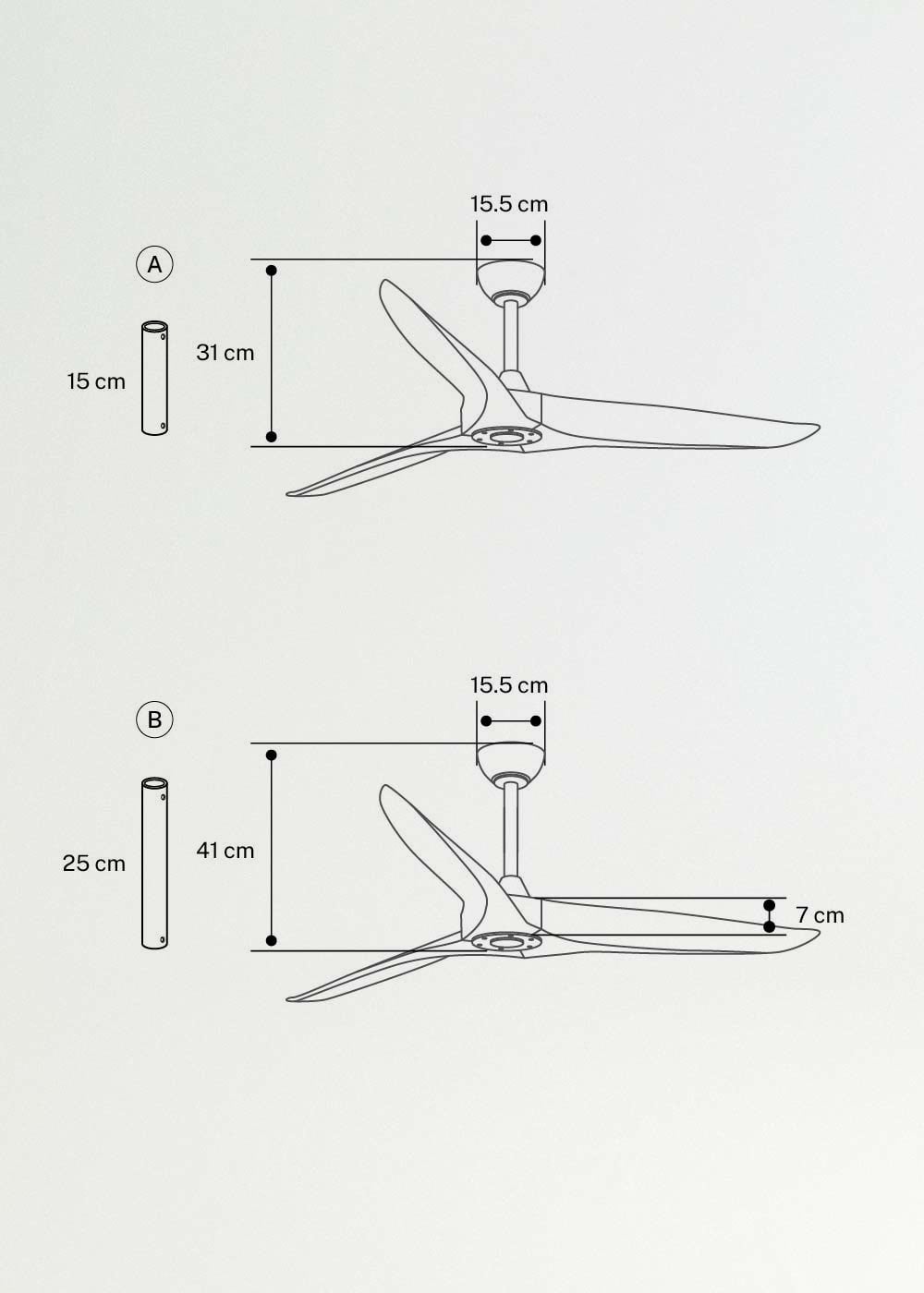 WIND CENTURY - Silent 40W ceiling fan, 100% wood, multiple sizes, medidas foto vertical