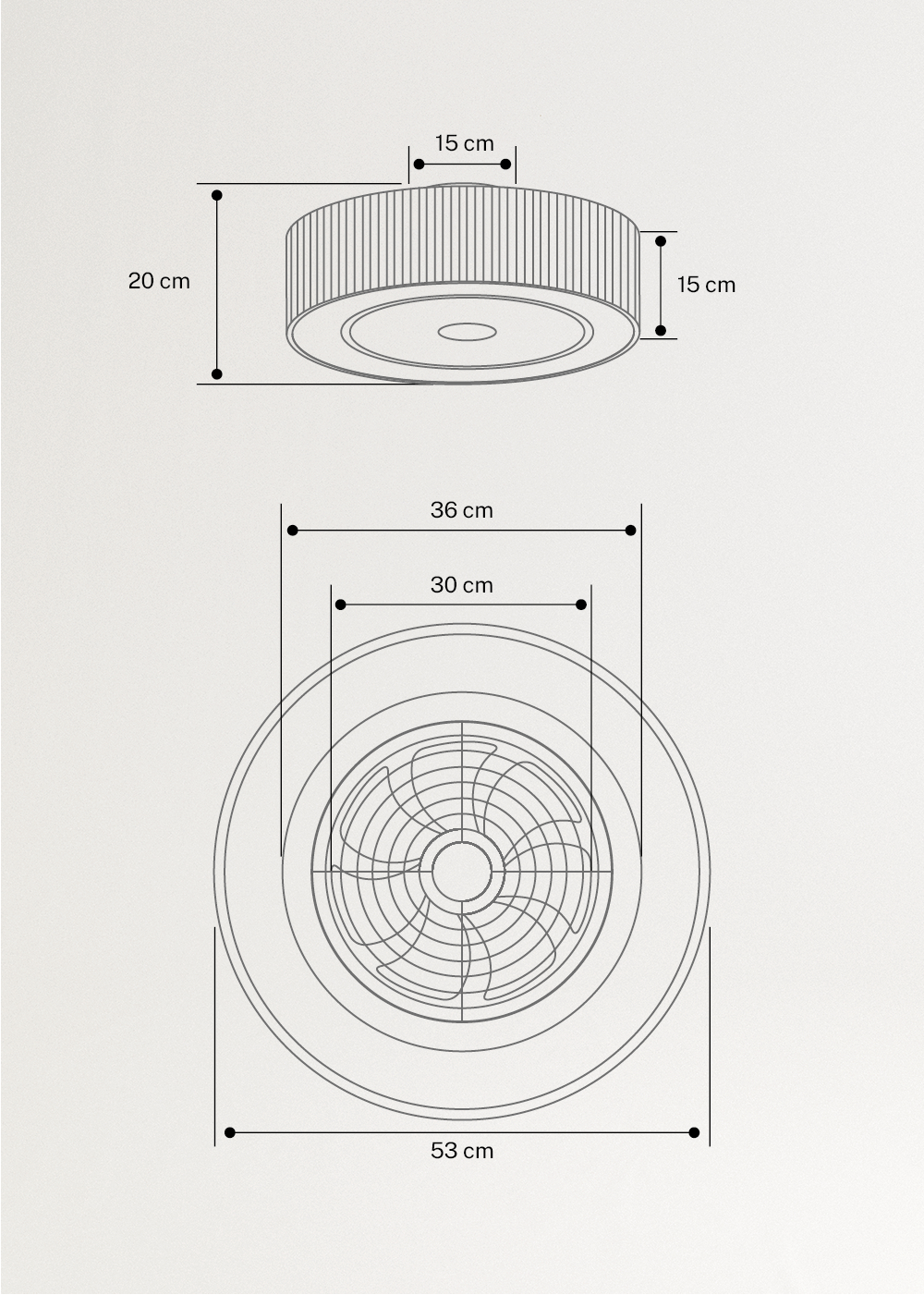 WIND CLEAR EASY - 40W silent ceiling fan Ø50 cm with hidden blades and LED light, medidas foto vertical