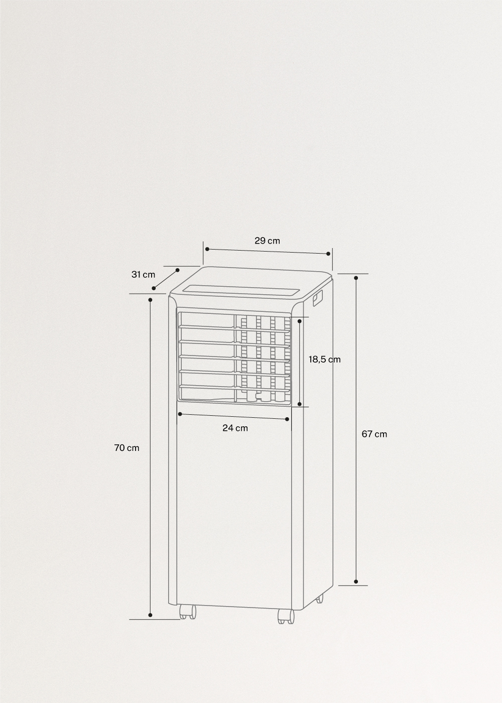 SILKAIR 5000 - Portable air conditioner 3-in-1 5000 BTU with dehumidifier 27 L/day, medidas foto vertical