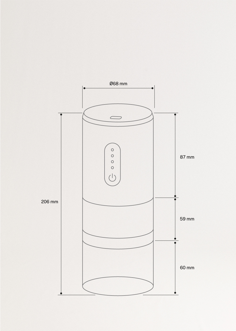 COFFEE GRINDER MOVE - Cordless Coffee Grinder with 38 Grind Settings, medidas foto vertical