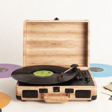 Buy RECORD PLAYER WOOD - Portable Suitcase Record Player with Bluetooth USB, SD, MicroSD and Mp3