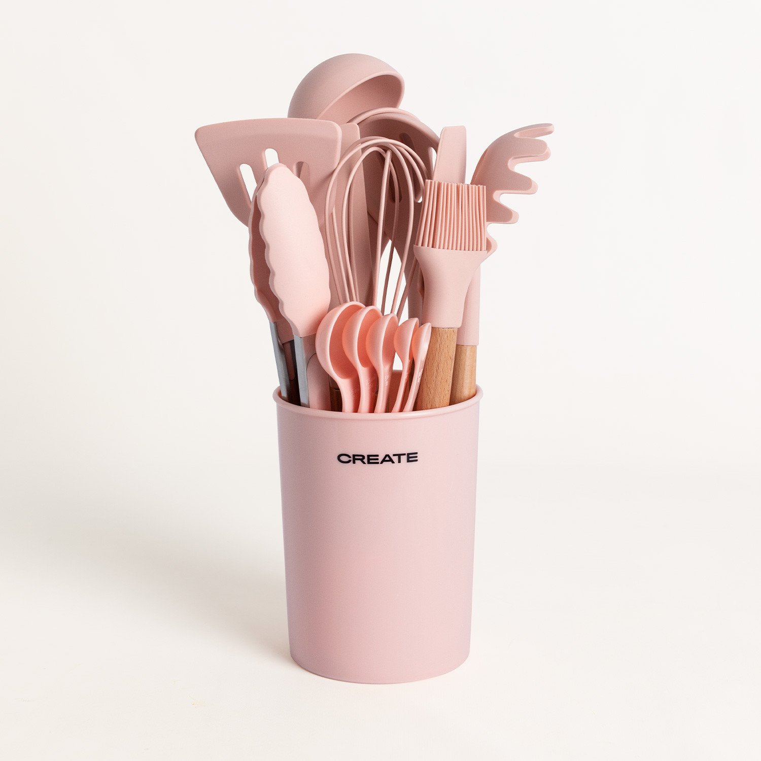 silicone and wood utensil set